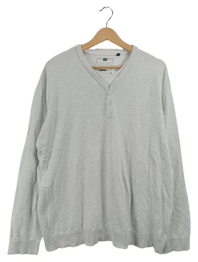 Canda Herren Pullover Gr. 54 XXL Grau V-Ausschnitt Henley Baumwolle Basic