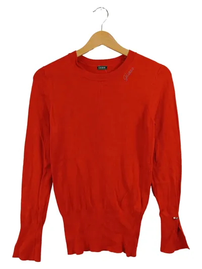 GUESS Damen Pullover Gr. 36/S Rot Langarm Strass Logo Viskose