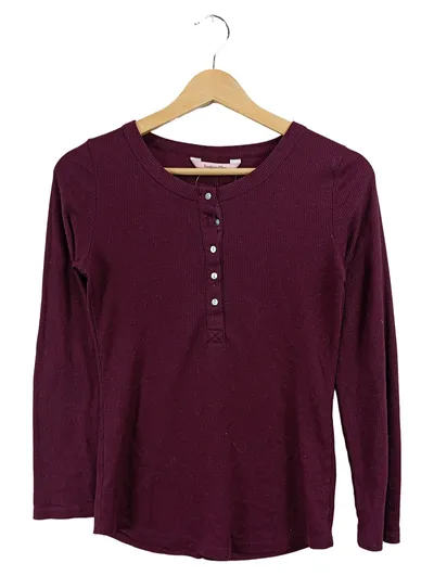 Hunkemöller Henley Langarmshirt Damen XS Lila Rippstrick Knopfleiste