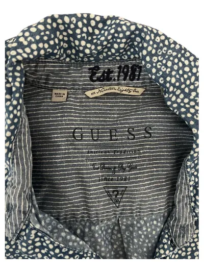 GUESS Damen Hemdbluse Langarm Gepunktet Blau Gr. 34 XS Casual