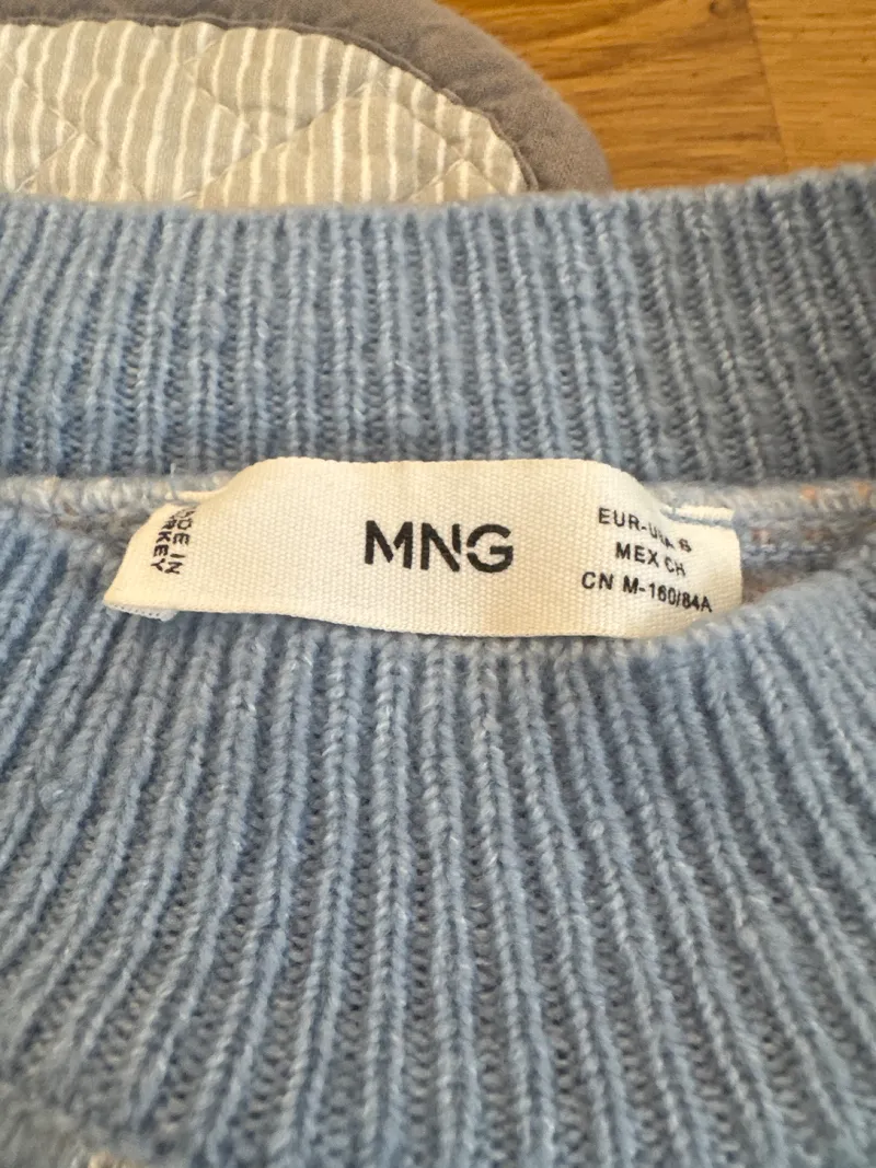 MANGO Damen Pullover Blumenmuster Gr. S Hellblau Strickpullover 2