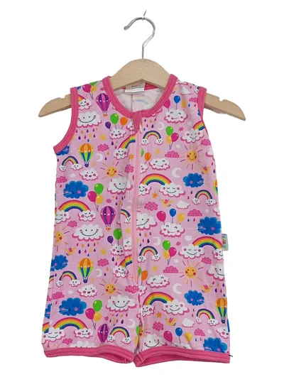 BABAUBA Baby Mädchen Strampler Schlafanzug Gr. 74 Rosa Regenbogen