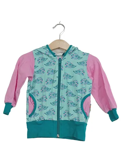 BABAUBA Kinder Sweatjacke Kapuzenjacke Igel-Muster Gr. 74 Türkis Rosa