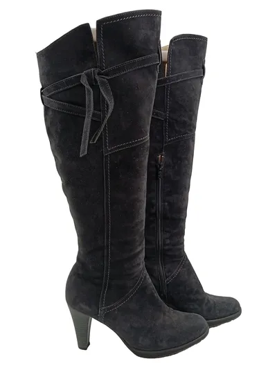 Peter Kaiser Damen Stiefel Wildleder Schwarz Gr. 39 Kniehoch Absatz