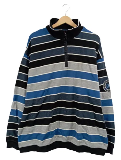 Hajo Herren Pullover Gestreift Quarter-Zip Sweatshirt Größe 4XL Blau Grau