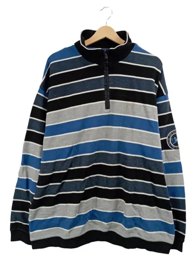 Hajo Herren Pullover Gestreift Quarter-Zip Sweatshirt Größe 4XL Blau Grau