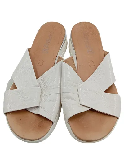 Caprice Damen Pantoletten Gr. 39 Weiß Leder Crossband Sandalen Slides