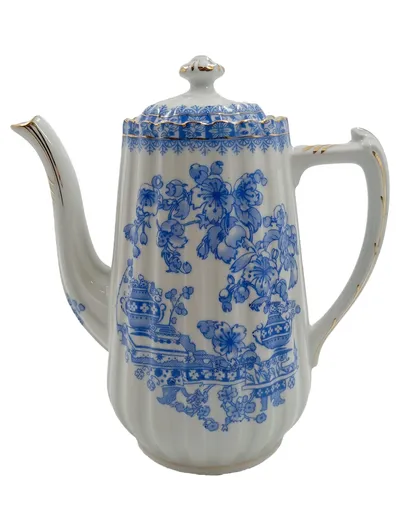 Tuppack Kaffeekanne Porzellan China Blau Tiefenfurt Goldrand 750ml Vintage