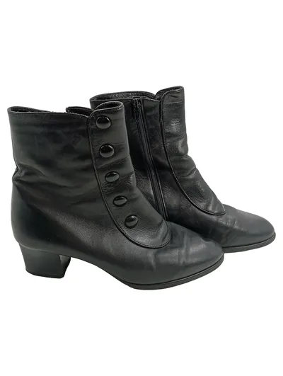 ara Damen Stiefeletten Leder Schwarz Knöpfe Vintage Ankle Boots Gr. 38.5