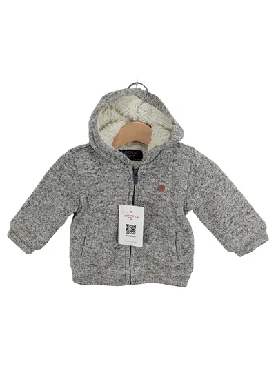 Mayoral Strickjacke Baby Gr. 68 Grau Kapuze Fleece-Futter Warm