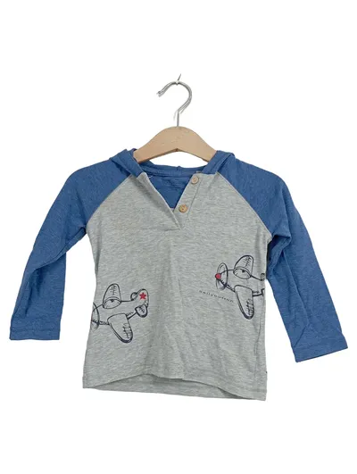 bellybutton Kinder Kapuzenpullover Gr. 80 Grau Blau Flugzeug Print Langarm