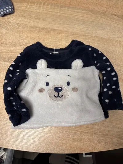 ORSOLINO Baby Fleecepullover Bär Gr. 68 Blau Weiß Punkte Langarm