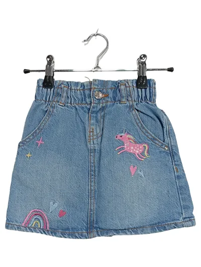 Denim Co. Mädchen Jeansrock Gr. 116 Einhorn Regenbogen Stickerei Blau