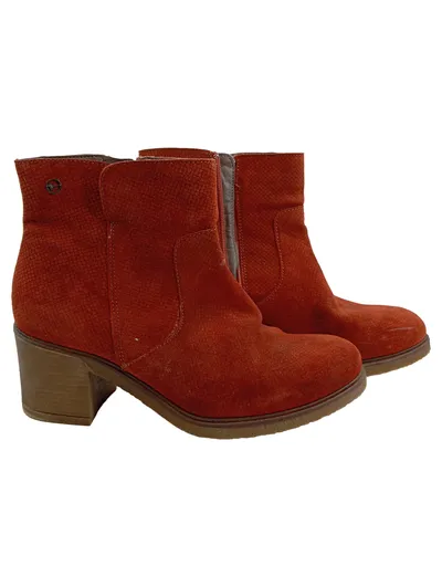 Tamaris Damen Stiefeletten Ankle Boots Wildleder Gr. 39 Orange Blockabsatz