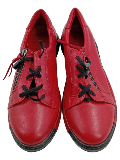 Manitu Damen Sneaker Low Leder Rot Gr. 37 Reißverschluss Schnürung
