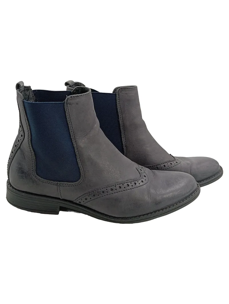 BOXX Chelsea Boots Brogue Stiefelette Damen Gr. 40 Grau Leder 1
