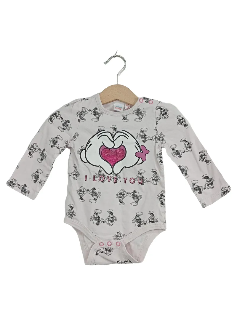 Disney Baby Body Langarm Gr. 74 Rosa Mickey Minnie Maus I Love You 1