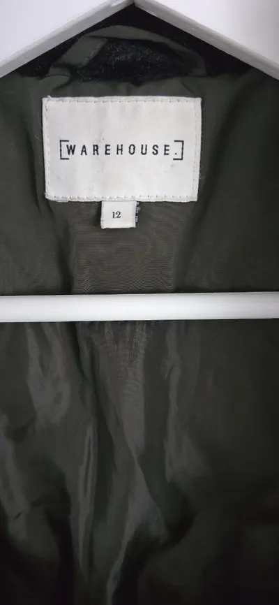 Warehouse Steppmantel Damen Gr. 42 Oliv Kunstfellkragen Kapuze Winter