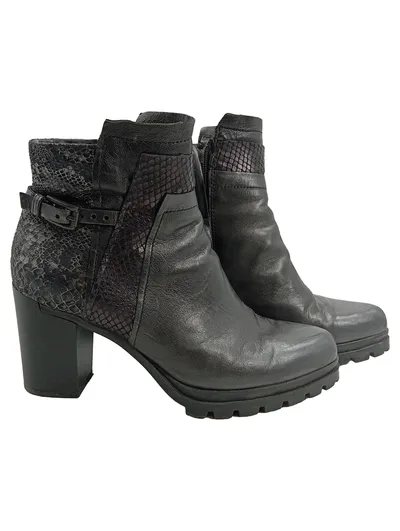 Tamaris Damen Stiefeletten Gr. 42 Schwarz Leder Blockabsatz Schlangenmuster
