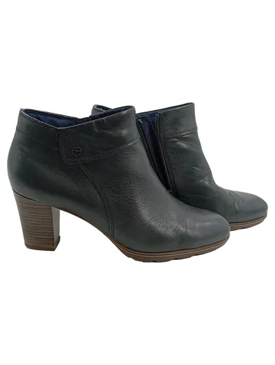 Tamaris Stiefeletten Damen Gr. 41 Petrol Leder Blockabsatz Ankle Boot