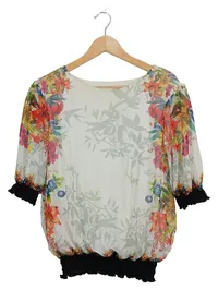 Desigual Damen Bluse Shirt Blumenmuster Gr. S weiß bunt Boho 1