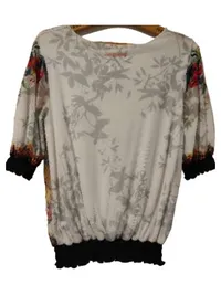 Desigual Damen Bluse Shirt Blumenmuster Gr. S weiß bunt Boho 2