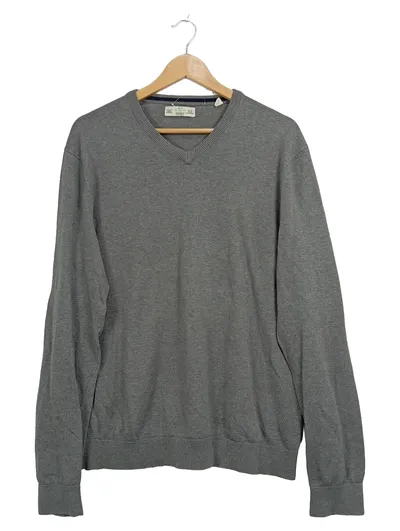 Esprit Herren Pullover V-Ausschnitt Grau Meliert Baumwolle Gr. L