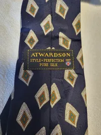 Atwardson Herren Krawatte Seide Blau Rautenmuster Klassisch Business 140cm 2