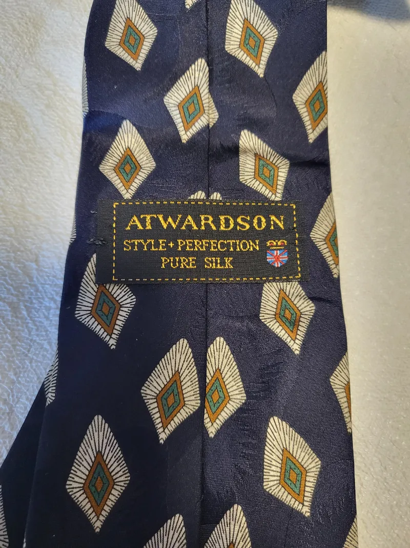 Atwardson Herren Krawatte Seide Blau Rautenmuster Klassisch Business 140cm 2