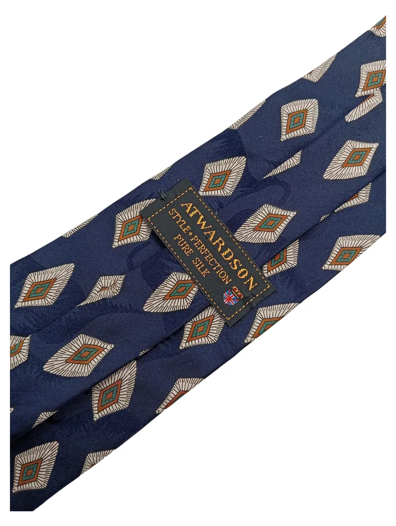 Atwardson Herren Krawatte Seide Blau Rautenmuster Klassisch Business 140cm 3