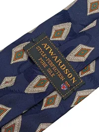 Atwardson Herren Krawatte Seide Blau Rautenmuster Klassisch Business 140cm 4
