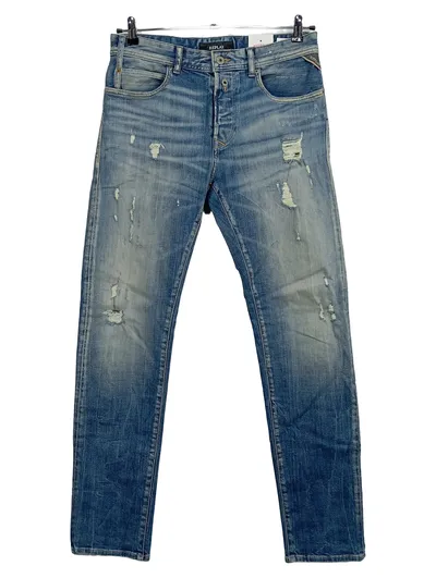Replay Destroyed Jeans Herren W30 L32 Blau Slim Distressed Used Look