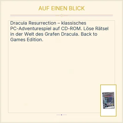 Dracula Resurrection PC CD-ROM Adventure Spiel Back to Games