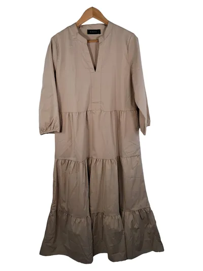 Kapalua Damen Maxi Kleid Gr. 38 Beige Bohemian Stufenkleid Rüschen