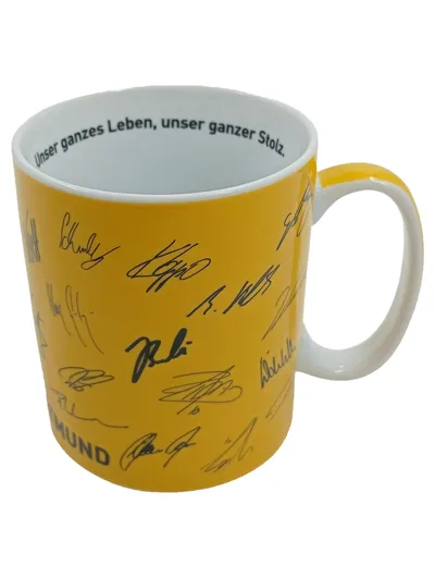 Borussia Dortmund Tasse Unterschriften Gelb Porzellan BVB Lizenzprodukt