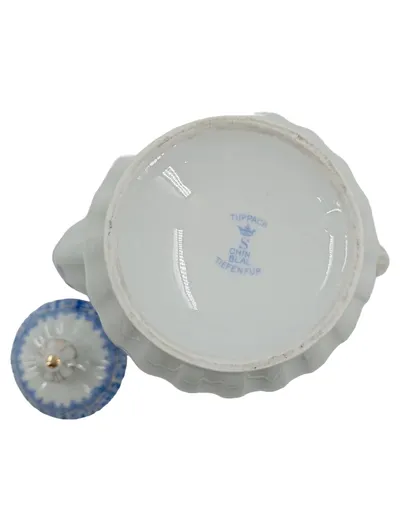 Tuppack Kaffeekanne China Blau Porzellan Weiß Blumen Goldrand 21cm