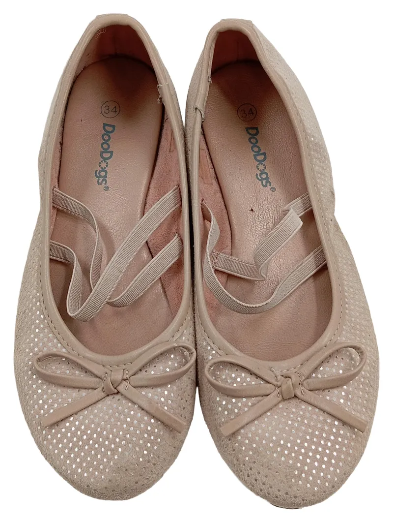 DooDogs Ballerinas Kinder Mädchen Gr. 34 Beige Schleife Flach 2