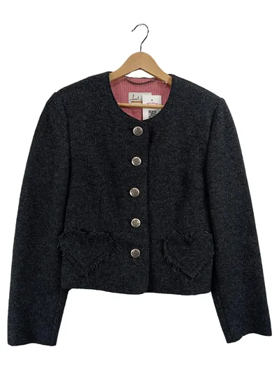 Krüger Feelings Trachtenjacke Damen Gr. 38 Wolle Grau Stickerei Herz