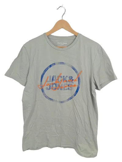 Jack & Jones Herren T-Shirt Logo Print Gr. L Grau Baumwolle