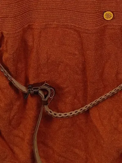 Khujo Damen Pullover Oversize Gr. S Orange Boho Strick Lederdetails