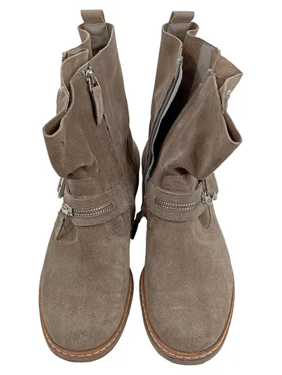 Paul Green Damen Stiefel Wildleder Biker Boots Gr. 37 Beige Reißverschluss