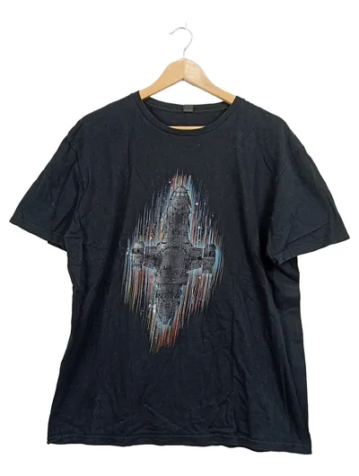 Gildan Herren T-Shirt Raumschiff Aufdruck Schwarz Gr. L Streetwear