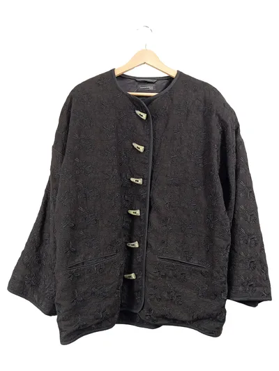 Dagmar Ertinger Damen Jacke Leinen Schwarz Gr. 38 Stickerei Blumenmuster