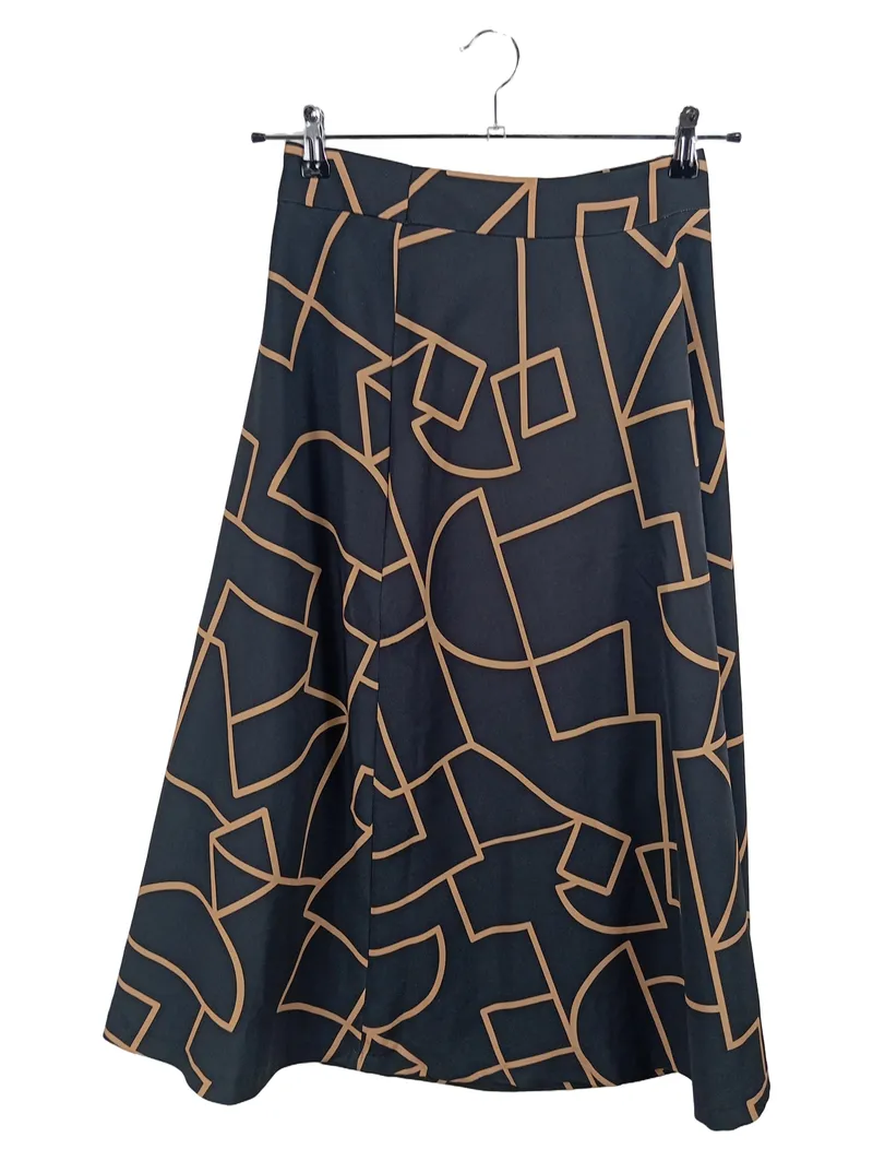 Ana Alcazar Damen A-Linienrock Gr. 36 Schwarz Geometrisch Muster Midi 1
