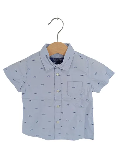 Mayoral Hemd Kurzarm Jungen 68 Blau Fahrradmuster Slim Fit Baby