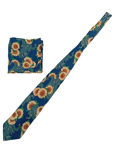 Carnaval de Venise Krawatte Einstecktuch Set Seide Blumenmuster Blau Paisley