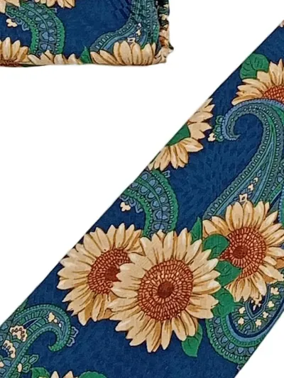 Carnaval de Venise Krawatte Einstecktuch Set Seide Blumenmuster Blau Paisley