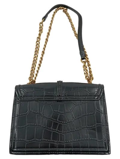 Zara Damen Umhängetasche Schwarz Kroko-Optik Goldkette Clutch Bag