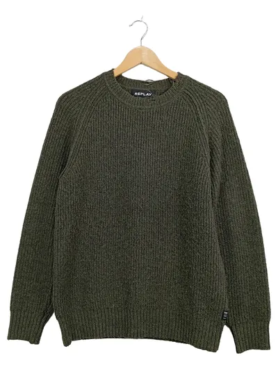 Replay Herren Strickpullover Gr. L Oliv Rippstrick Casual Pullover