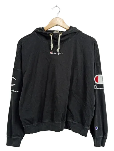 Champion Hoodie Damen Kapuzenpullover Schwarz Gr. M Streetwear